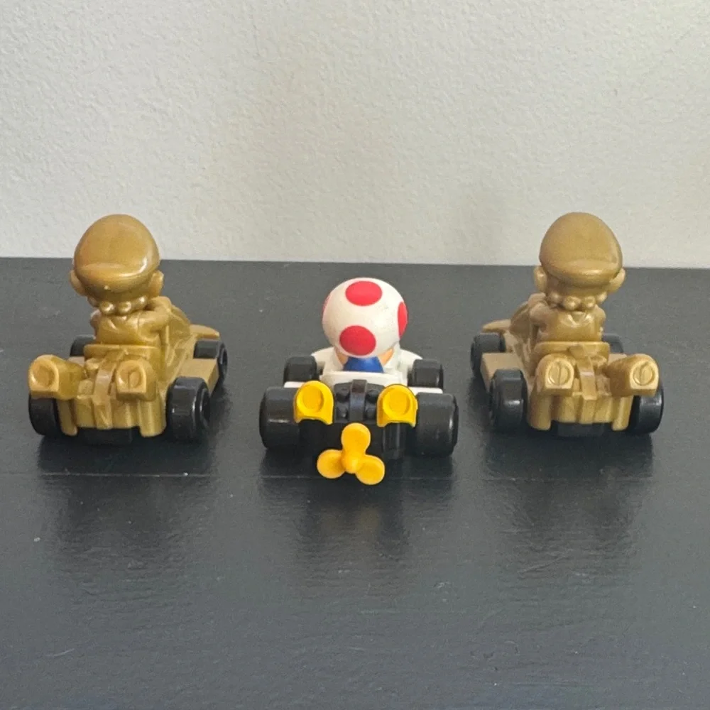 McDonalds Collectible Mario Kart 8 Car Toy Set - Gold 2024 and Toad 2022
